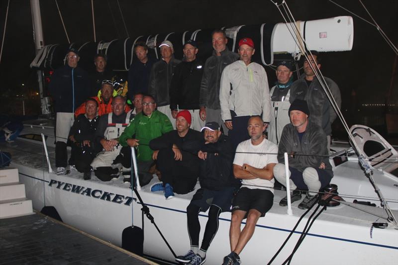 Crew of Pyewacket and OEX arrival in los Angeles - 2019 TransPac photo copyright Paul Cayard / Cayard Sailing taken at Los Angeles Yacht Club and featuring the MOD70 class