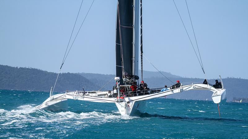 An underpowered Beau Geste (MOD70) works her way upwind on Day 3 - Hamilton Island Race Week, August 20, 2019 photo copyright Richard Gladwell taken at Hamilton Island Yacht Club and featuring the MOD70 class