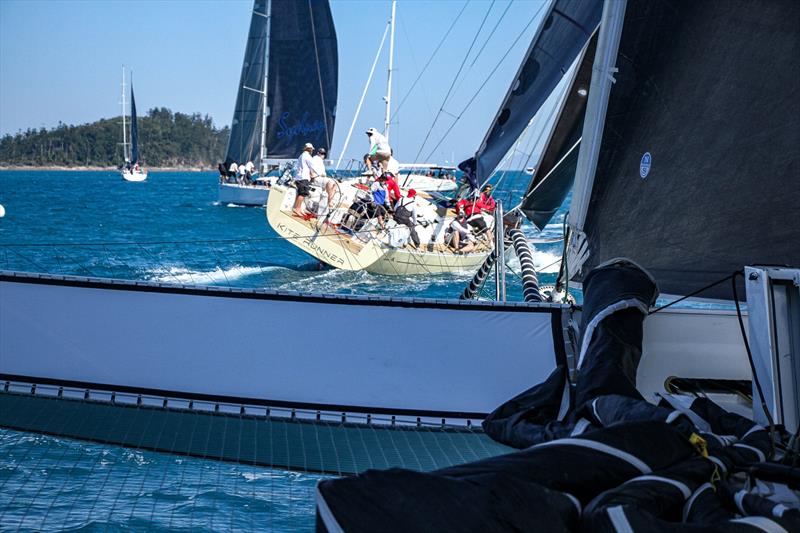 'Don't look - I think we are being followed' - Beau Geste - Day 5 - Hamilton Island Race Week, August 23, 2019 photo copyright Richard Gladwell taken at Hamilton Island Yacht Club and featuring the MOD70 class