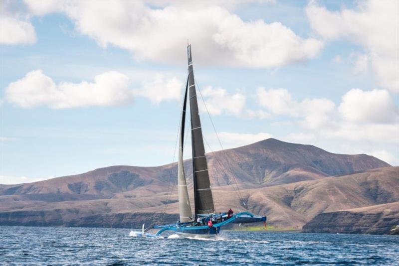 Peter Cunningham's PowerPlay at the start of the 2018 RORC Transatlantic Race from Lanzarote to Grenada photo copyright RORC / Joaquin Vera taken at Royal Ocean Racing Club and featuring the MOD70 class