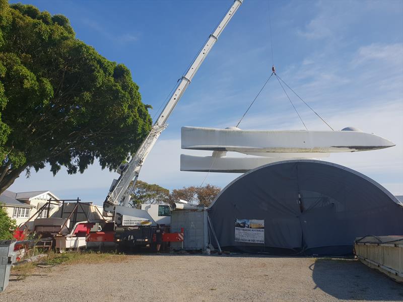 Rogntudjuuu during the modifications and refit - Brisbane to Gladstone Multihull Yacht Race - photo © Geoff Cruise