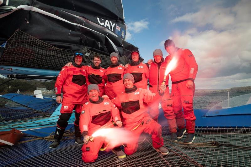 MOD70 PowerPlay racing team skippered by Peter Cunningham and Ned Collier, shown here as they started their Fastnet Course world record attempt. - photo © Lloyd Images