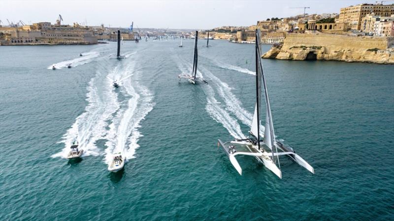 2021 Rolex Middle Sea Race start photo copyright Kurt Arrigo / Rolex taken at Royal Malta Yacht Club and featuring the MOD70 class