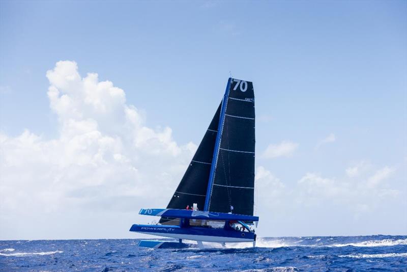 Peter Cunningham's PowerPlay (CAY) led in the early part of the race but finished third - RORC Caribbean 600 photo copyright Arthur Daniel / RORC taken at Royal Ocean Racing Club and featuring the MOD70 class