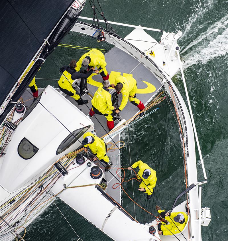 Crewmembers grind and tail aboard the MOD70 Argo during the Newport Bermuda Race photo copyright Daniel Forster / PPL taken at Royal Bermuda Yacht Club and featuring the MOD70 class