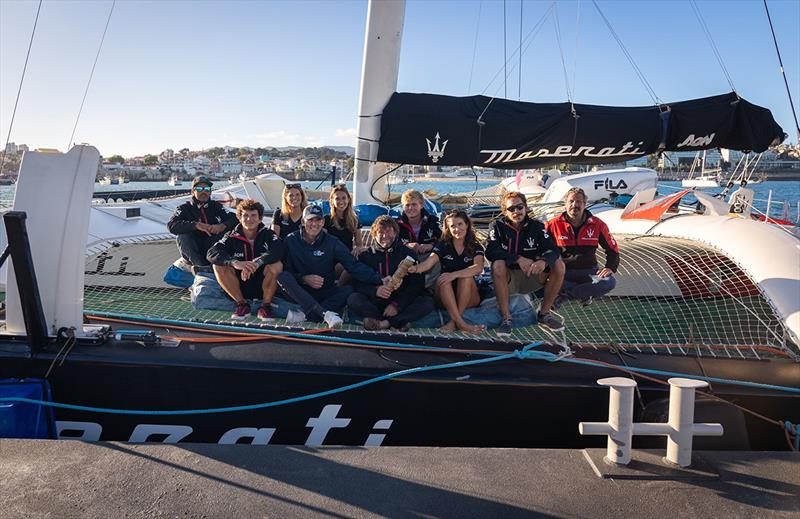 Team Malizia and Giovanni Soldini as they received The Ocean Race's Relay4Nature Baton by Richard Brisuis in Portugal photo copyright Ricardo Pinto taken at  and featuring the MOD70 class