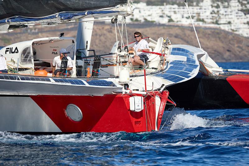 Giovanni Soldini and team on the Italian Multi 70 Maserati after the start of the RORC Transatlantic Race - photo © James Mitchell