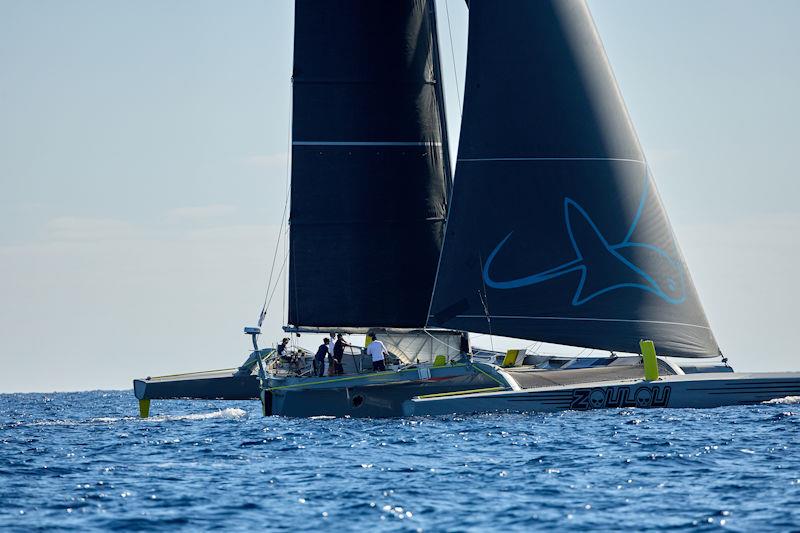MOD70 Zoulou (FRA) with Erik Maris at the helm in the 2023 RORC Transatlantic Race photo copyright James Mitchell / RORC taken at Royal Ocean Racing Club and featuring the MOD70 class