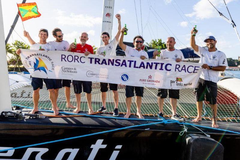 Maserati Multi70 takes Multihull Line Honours and new Race Record in RORC Transatlantic Race photo copyright Arthur Daniel / RORC taken at  and featuring the MOD70 class