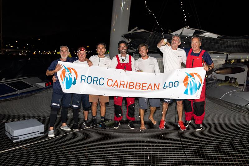 Erik Maris' MOD70 Zoulou (FRA) finished the RORC Caribbean 600 just 11 seconds ahead of Giovanni Soldini's Multi70 Maserati in a nail-biting finish in Antigua - Elapsed time: 01 day 06 hrs 55 mins 34 secs photo copyright Arthur Daniel / RORC taken at Royal Ocean Racing Club and featuring the MOD70 class