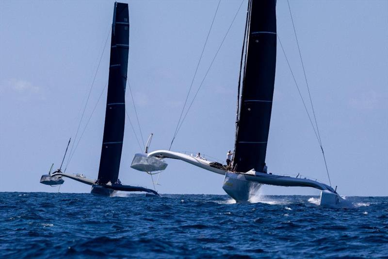 Battle of the MOD70s - Erik Maris' Zoulou and Jason Carroll's Argo - photo © Tim Wright / Photoaction.com
