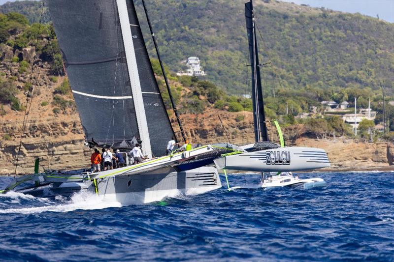 MOD70 Final Final – Zoulou at the start of the 48nm race round Antigua - Antigua 360 Race 2026 - photo © Arthur Daniel / RORC