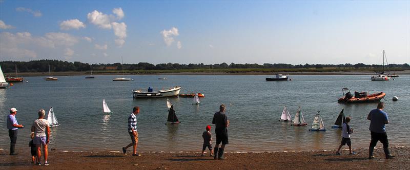 The race scene with the River Deben at its best during the 2018 Bottle Boat Championship at Waldringfield photo copyright Roger Stollery taken at Waldringfield Sailing Club and featuring the Model Yachting class