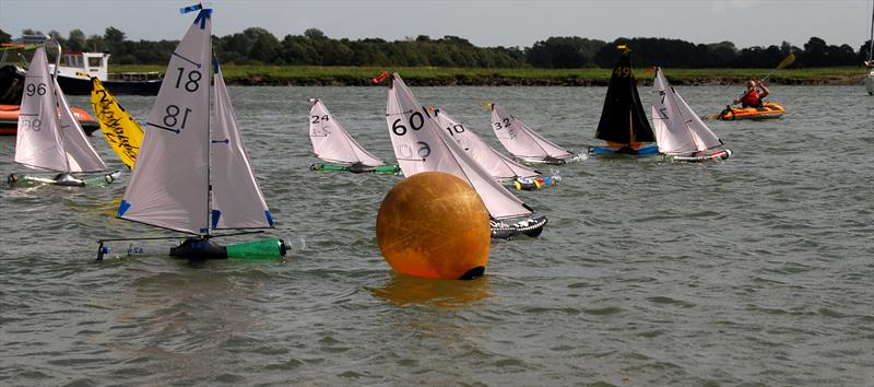 Joc Gwen 7 gets the best start in Race 2 of the 2019 Bottle Boat Championship at Waldringfield photo copyright Roger Stollery taken at Waldringfield Sailing Club and featuring the Model Yachting class