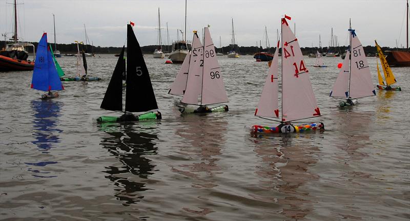 The fleet on the run during the 2019 Bottle Boat Championship at Waldringfield photo copyright Roger Stollery taken at Waldringfield Sailing Club and featuring the Model Yachting class