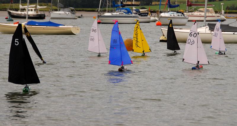 Bernard Kufluk 49 beating back as the fleet approach  the leeward mark during the 2019 Bottle Boat Championship at Waldringfield photo copyright Roger Stollery taken at Waldringfield Sailing Club and featuring the Model Yachting class