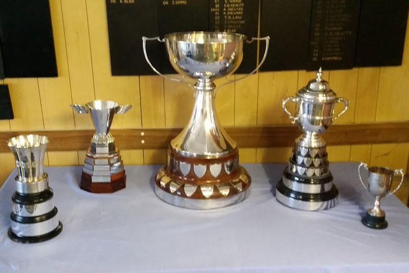 Model Yachting trophies: Jonnies cup, Wing & Wing cup, Yachting Monthly Cup, Scrutton Cup, Dennis Lippett Cup photo copyright Fleetwood Model Yacht Club taken at Fleetwood Model Yacht Club and featuring the Model Yachting class