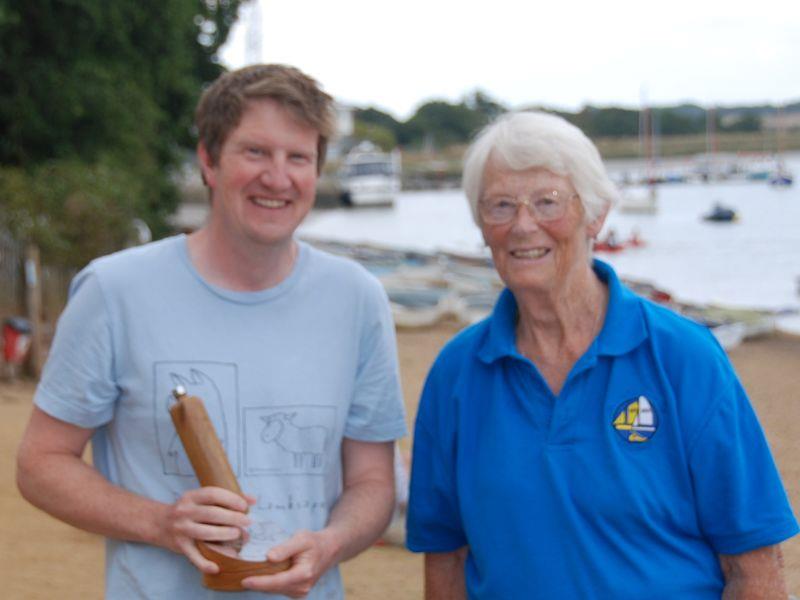 Champion Bernard Kufluk receiving the trophy from Margaret Lake - 2022 BOTTLE boat Championship at Waldringfield photo copyright Peter Stollery taken at Waldringfield Sailing Club and featuring the Model Yachting class