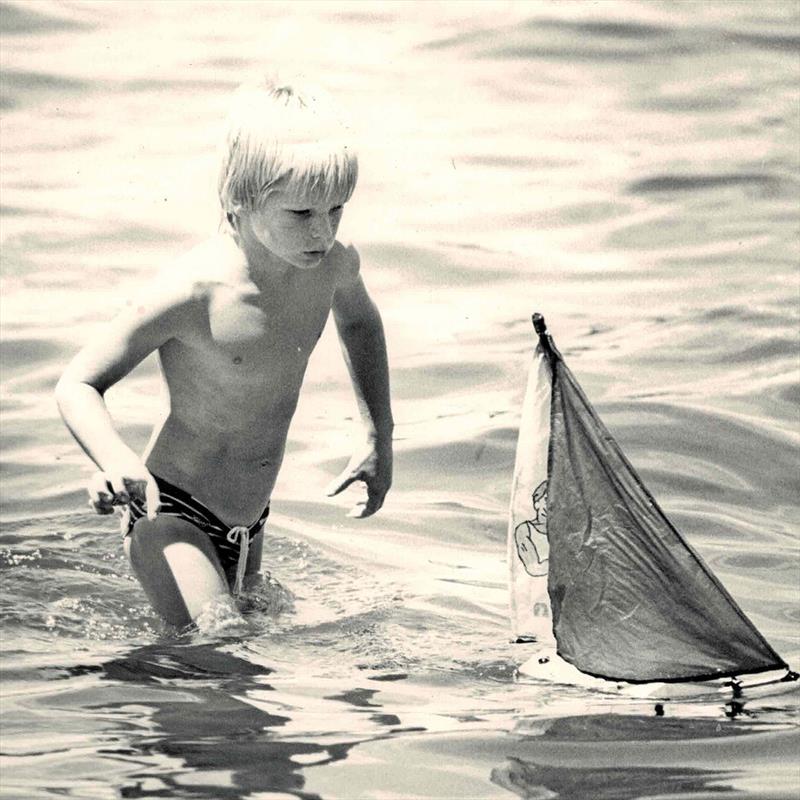 Young Trent Barnabas with Little Chesty in Double Bay photo copyright Archive taken at Australian 18 Footers League and featuring the Model Yachting class