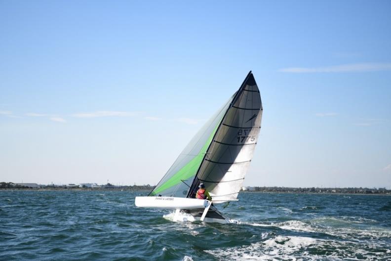 Darrin on the edge - Mosquito Catamaran Victorian State Titles 2022 photo copyright Craig Sheperd taken at Altona Yacht Club and featuring the Mosquito class