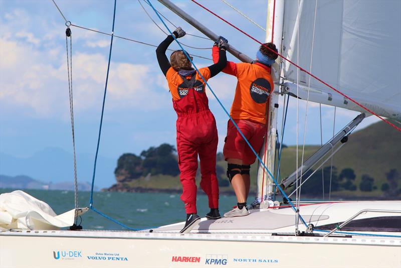 Foredeck action - 2019 NZ Women's National Keelboat Championships, April 2019 photo copyright Andrew Delves taken at Royal New Zealand Yacht Squadron and featuring the MRX class