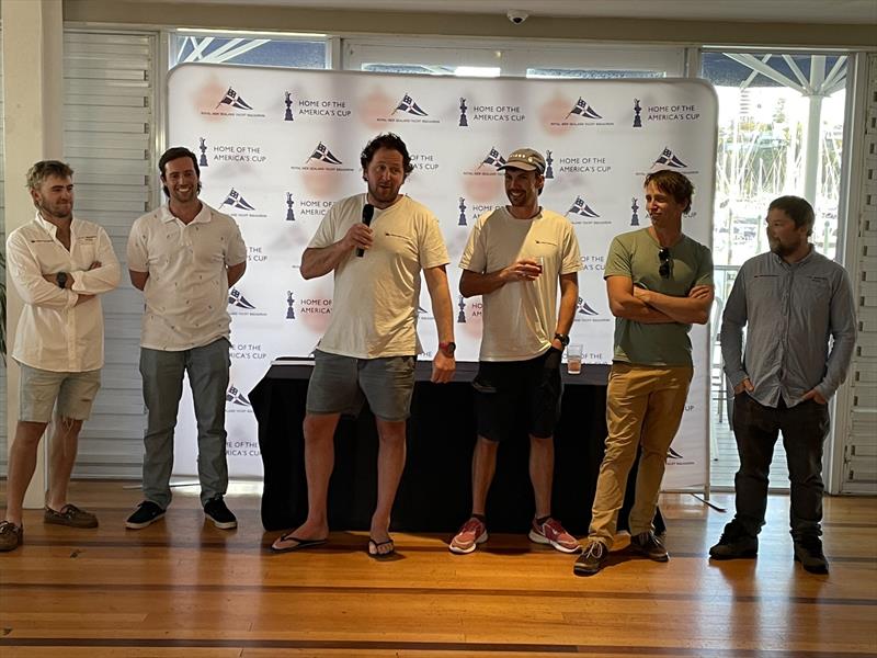 Harry Thurston and his team at the New Zealand Open Keelboat Championships prizegiving -   RNZYS -  May 2022 photo copyright William Woodworth/RNZYS taken at Royal New Zealand Yacht Squadron and featuring the MRX class