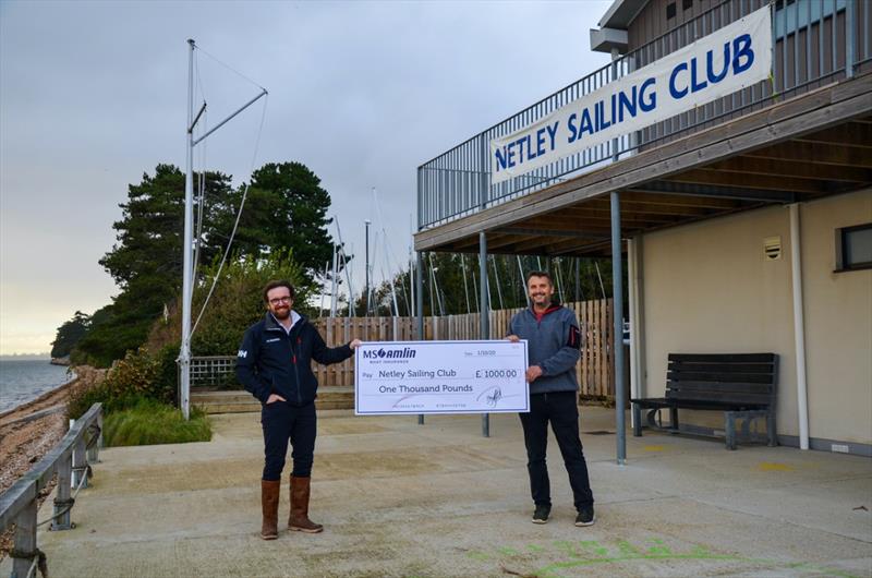 Paul Knox-Johnston presents the Commodore of Netley Sailing Club, Rob Bowen, with their prize photo copyright MS Amlin taken at Netley Sailing Club and featuring the  class
