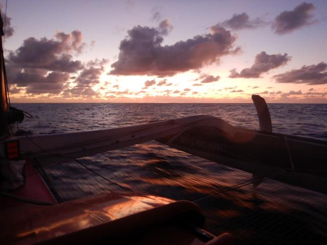 Some great content being sent from the sailors racing in the Route du Rhum-Destination Guadeloupe, including this sunset shot on board Réaute Chocolat photo copyright Armel Tripon taken at  and featuring the Multi 50 class
