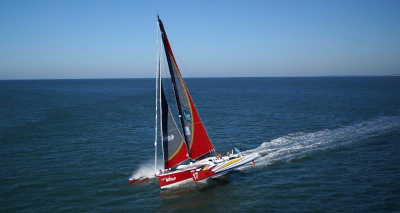 Multi50 Rayon Vert is skippered by Route du Rhum sailor Alain Delhumeau (FRA), with his son Johan Delhumeau ((FRA) as co-skipper and a crew of friends from Guadeloupe - RORC Caribbean 600 photo copyright Co^te & Image / Royan taken at Royal Ocean Racing Club and featuring the Multi 50 class