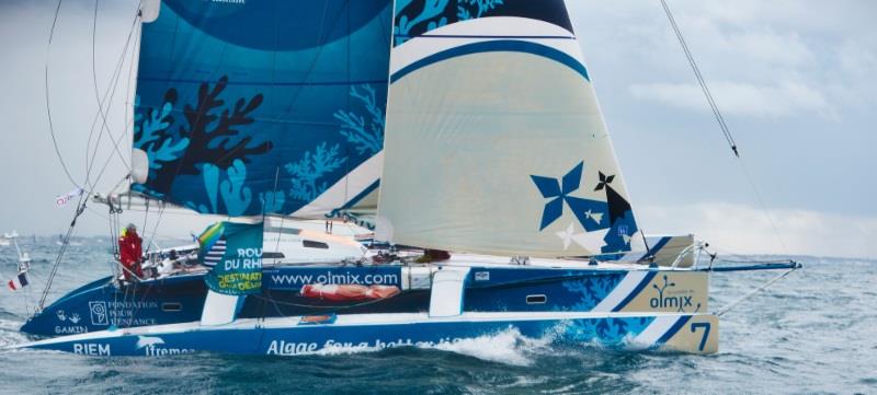 Pierre Antoine's wooden Multi50 trimaran Olmix was the Multi Rhum class winner in last November's Route du Rhum photo copyright Olmix taken at Royal Ocean Racing Club and featuring the Multi 50 class