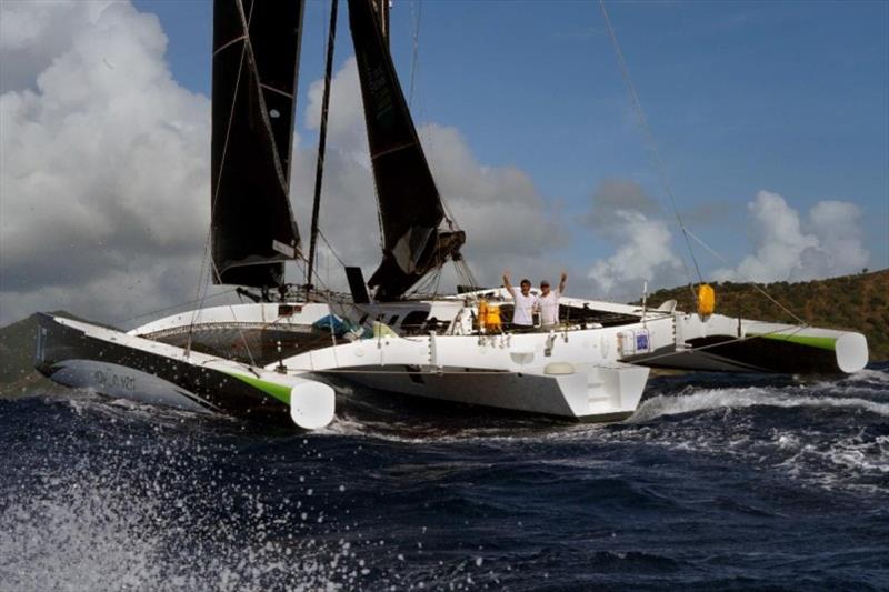 Oren Nataf's Multi50 Trimaran Rayon Vert, skippered by Alex Pella completing the RORC Transatlantic Race in an elapsed time of 9 days, 3 hours, 33 mins and 19 secs photo copyright RORC taken at Royal Ocean Racing Club and featuring the Multi 50 class