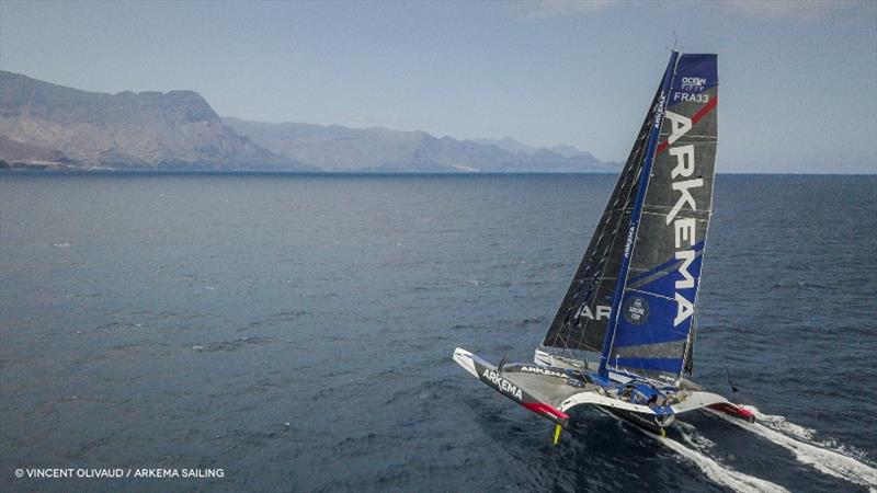 The Ocean Fifty Arkema 4 sailing in front of Gran Canaria - photo © Vincent Olivaud / Arkema Sailing