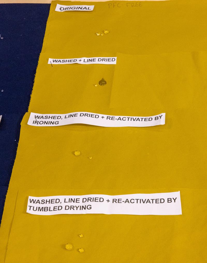 Re-activating PFC-free DWR face fabric (water droplets added 15 minutes ago) - photo © Musto