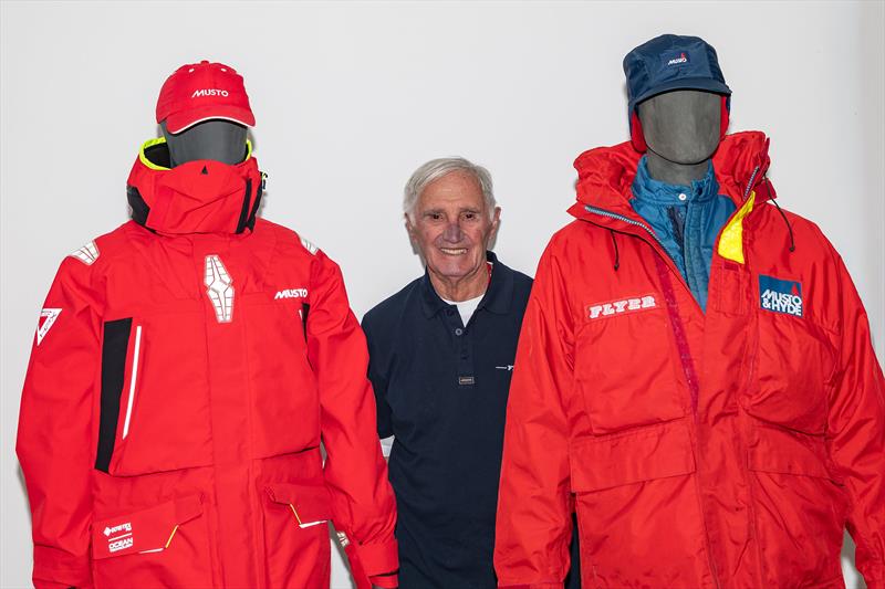 Musto founder Keith Musto with the original HPX three-layer kit and the current HPX kit - photo © Hans Wijker