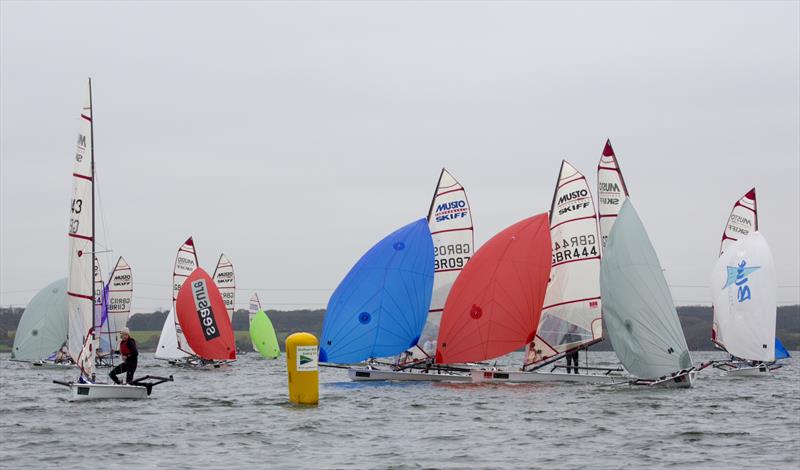 Musto Skiffs at the Ovington Inland Championships photo copyright Tim Olin / www.olinphoto.co.uk taken at Grafham Water Sailing Club and featuring the Musto Skiff class