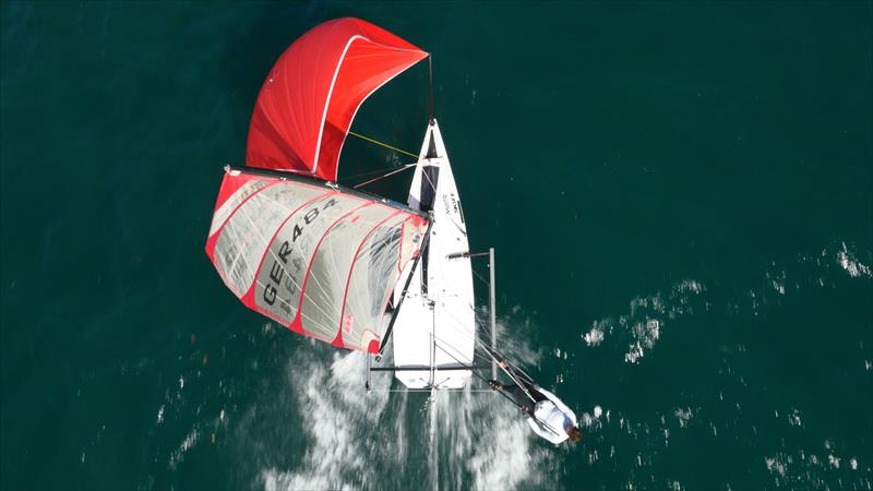 ACO Musto Skiff Worlds at Lake Garda day 4 photo copyright Fleye Aerial Film and Photography taken at Fraglia Vela Riva and featuring the Musto Skiff class