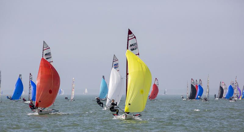 Stokes Bay Musto Skiff Open photo copyright Tim Olin / www.olinphoto.co.uk taken at Stokes Bay Sailing Club and featuring the Musto Skiff class