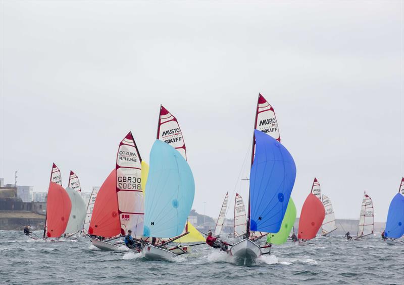 Musto Skiff UK Nationals at Castle Cove SC day 3 photo copyright Tim Olin / www.olinphoto.co.uk taken at Castle Cove Sailing Club and featuring the Musto Skiff class