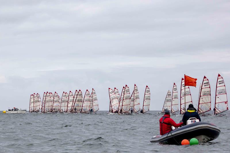 Start line on day 2 of the Noble Marine UK Musto Skiff National Championships at Sunderland photo copyright Tim Olin / www.olinphoto.co.uk taken at Sunderland Yacht Club and featuring the Musto Skiff class