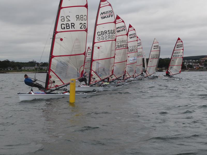 Start line during the Hyde Sails Scottish and Northern Skiff National Championships at Dalgety Bay photo copyright Glenn Halstead taken at Dalgety Bay Sailing Club and featuring the Musto Skiff class