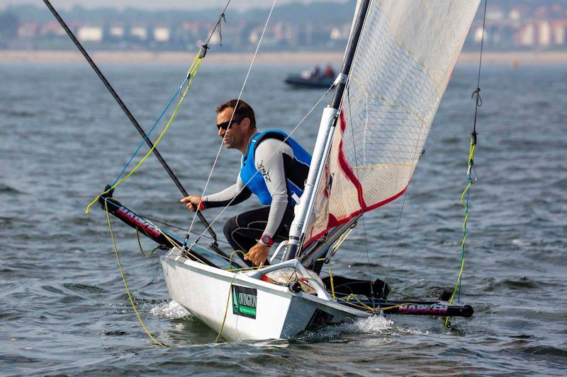 David Hivey sailing a Musto Skiff at the Boatman Bonanza photo copyright Tim Olin / www.olinphoto.co.uk taken at Sunderland Yacht Club and featuring the Musto Skiff class