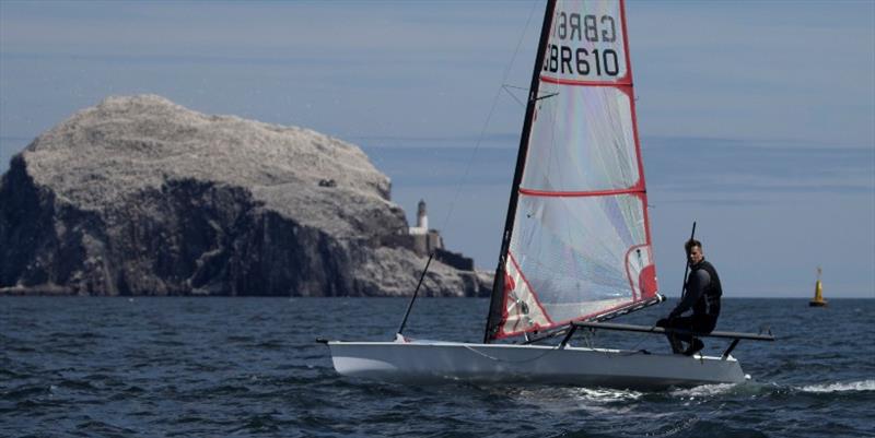 Dan Trotter and Bass Rock at 2021 ELYC Regatta, North Berwick photo copyright Steven Fraser taken at East Lothian Yacht Club and featuring the Musto Skiff class