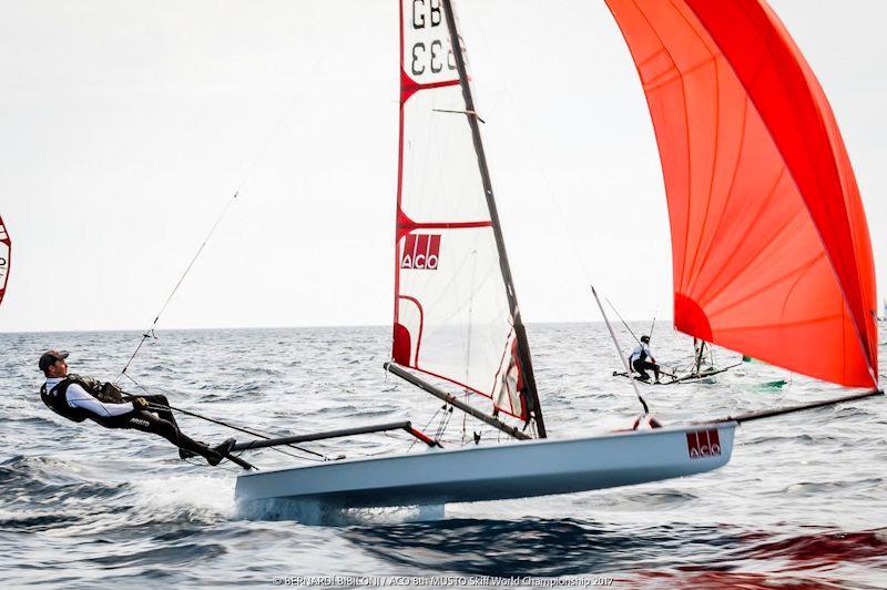 Stuart Keegan (GBR) in the ACO 8th MUSTO Skiff World Championship 2017 photo copyright Bernardí Bibiloni / www.bernardibibiloni.com taken at Club Nàutic S'Arenal and featuring the Musto Skiff class