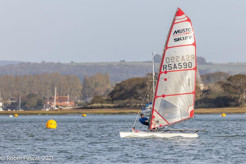 Andy Tarboton at the Musto Skiff Southern Series at Itchenor photo copyright Robin Pascal taken at Itchenor Sailing Club and featuring the Musto Skiff class