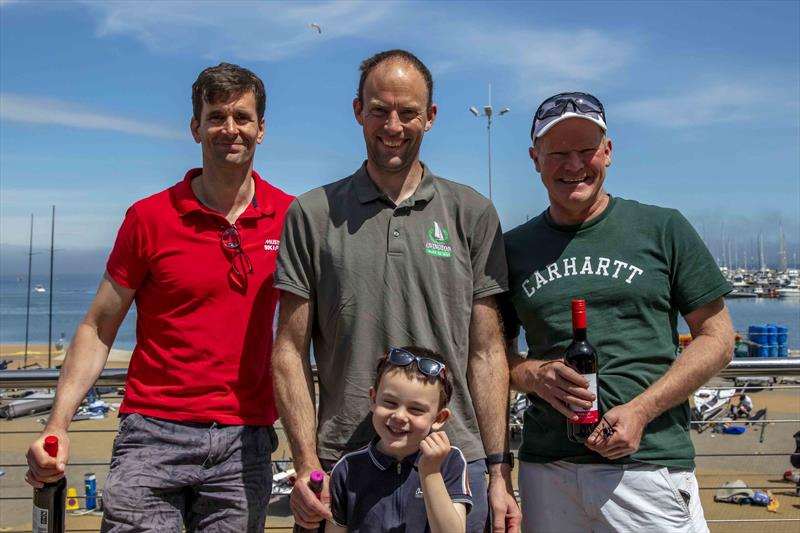 (l-r) Dan Vincent, Sam Pascoe, and Robbie Wilson - winners in the Musto Skiffs at the Weymouth Skiff Open 2022 photo copyright Tim Olin / www.olinphoto.co.uk taken at Weymouth & Portland Sailing Academy and featuring the Musto Skiff class