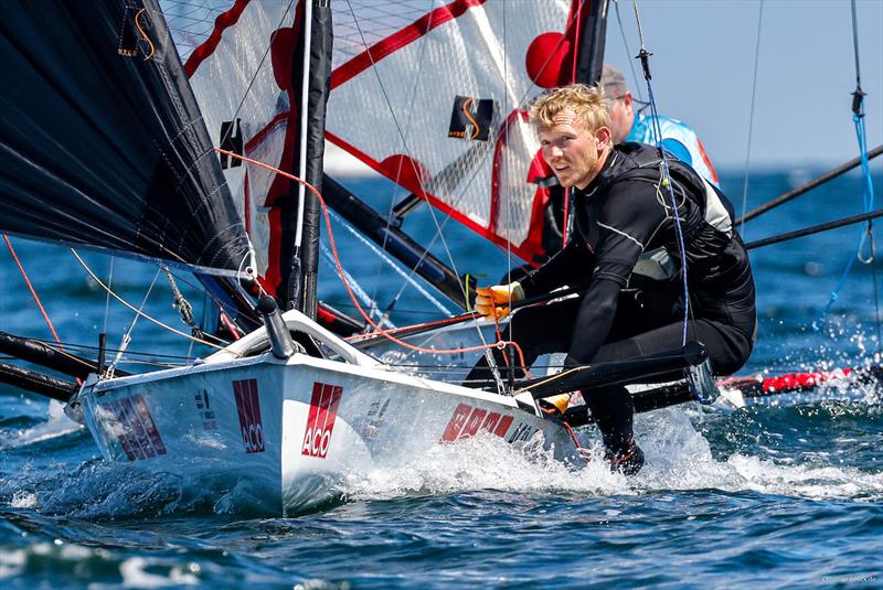 Dream conditions on course Kilo at the start of the 11th ACO Musto Skiff World Championship, but not necessarily his favorite ones. Iver Ahlmann landed as the best German initially only in the midfield at Kiel Week photo copyright ChristianBeeck.de / Kieler Woche taken at Kieler Yacht Club and featuring the Musto Skiff class