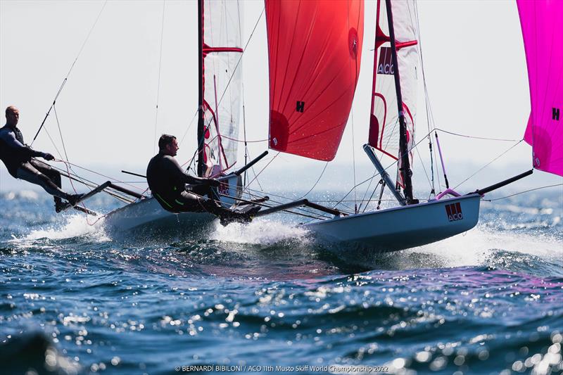 Jamie Hilton on day 3 of the 11th ACO Musto Skiff World Championship at Kiel Week photo copyright Bernardí Bibiloni / www.bernardibibiloni.com taken at Kieler Yacht Club and featuring the Musto Skiff class