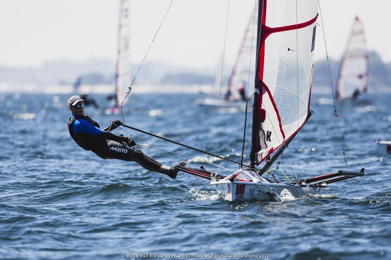 Rob Richardson on day 2 of the 11th ACO Musto Skiff World Championship at Kiel Week - photo © Bernardí Bibiloni / www.bernardibibiloni.com