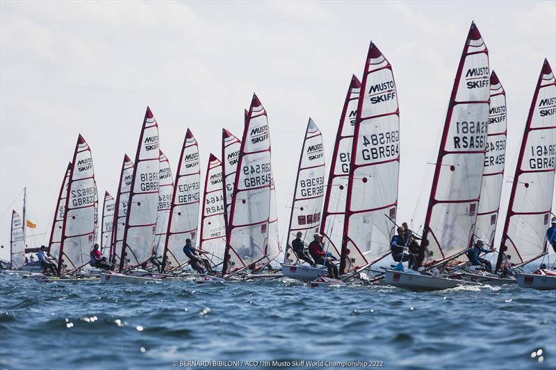 Day 3 fleet during the 11th ACO Musto Skiff World Championship at Kiel Week photo copyright Bernardí Bibiloni / www.bernardibibiloni.com taken at Kieler Yacht Club and featuring the Musto Skiff class