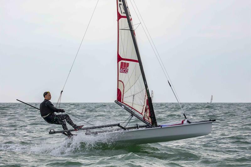 Ben Schooling during the Noble Marine 2022 UK Musto Skiff National Championship photo copyright Tim Olin / www.olinphoto.co.uk taken at Eastbourne Sovereign Sailing Club and featuring the Musto Skiff class